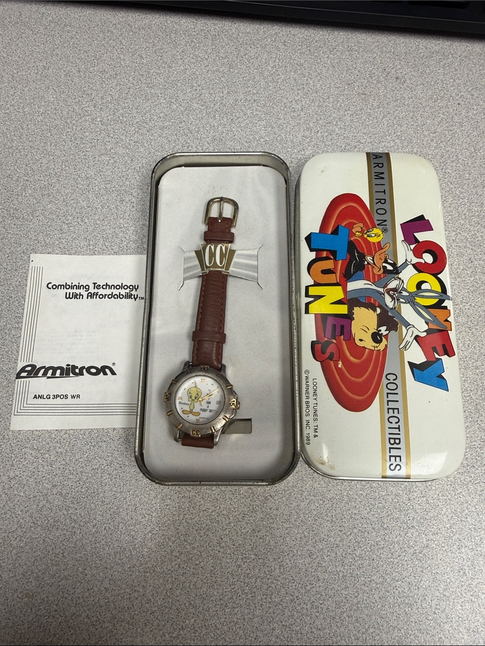 Armitron Brown Leather Strap Tweety Bird Character Watch with Gold Accents